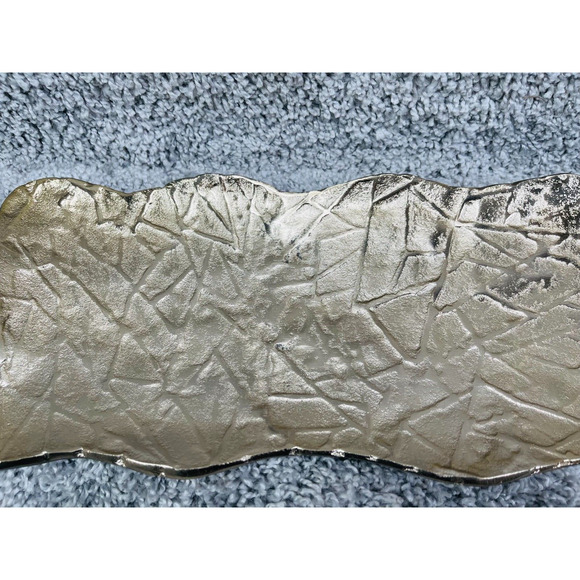 Gold Decorative Serving Tray Table Rectangular Wave Geometric With Stand - Picture 2 of 10